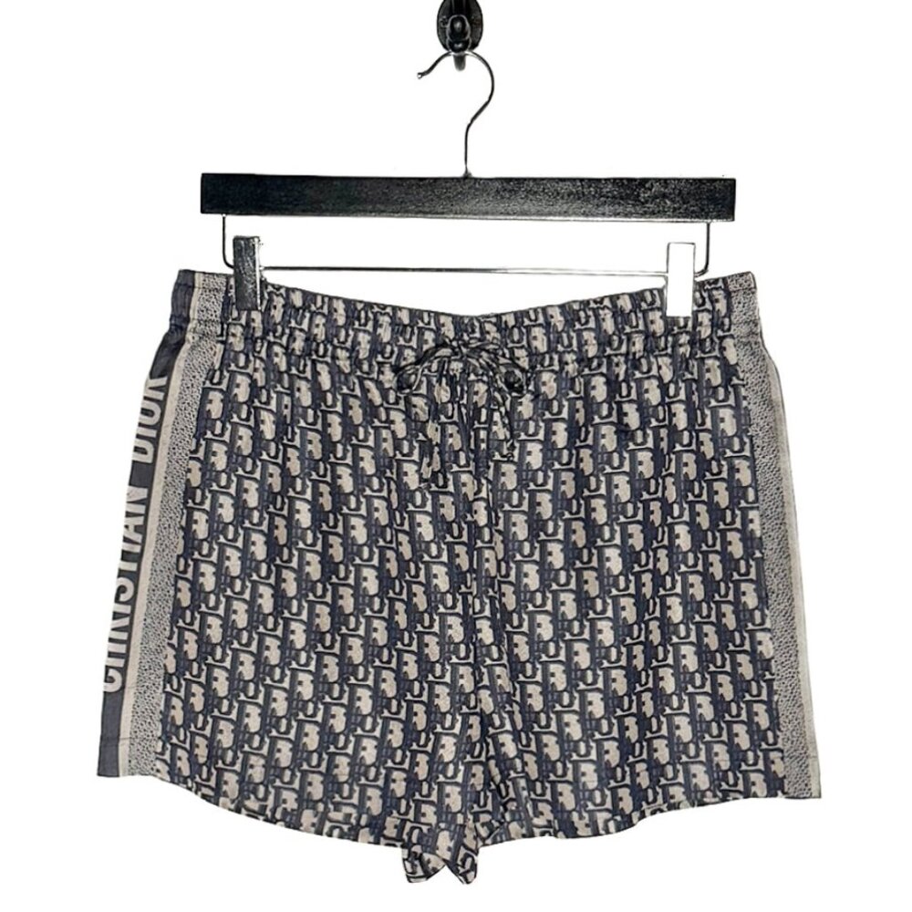 Dior Chez Moi Oblique Navy Blue Beige Silk Shorts